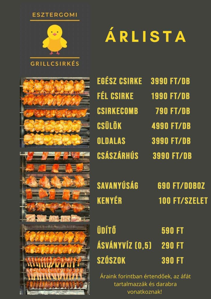 Grillcsirke, sült csülök, sült oldalas, sült császár árak Esztergom
