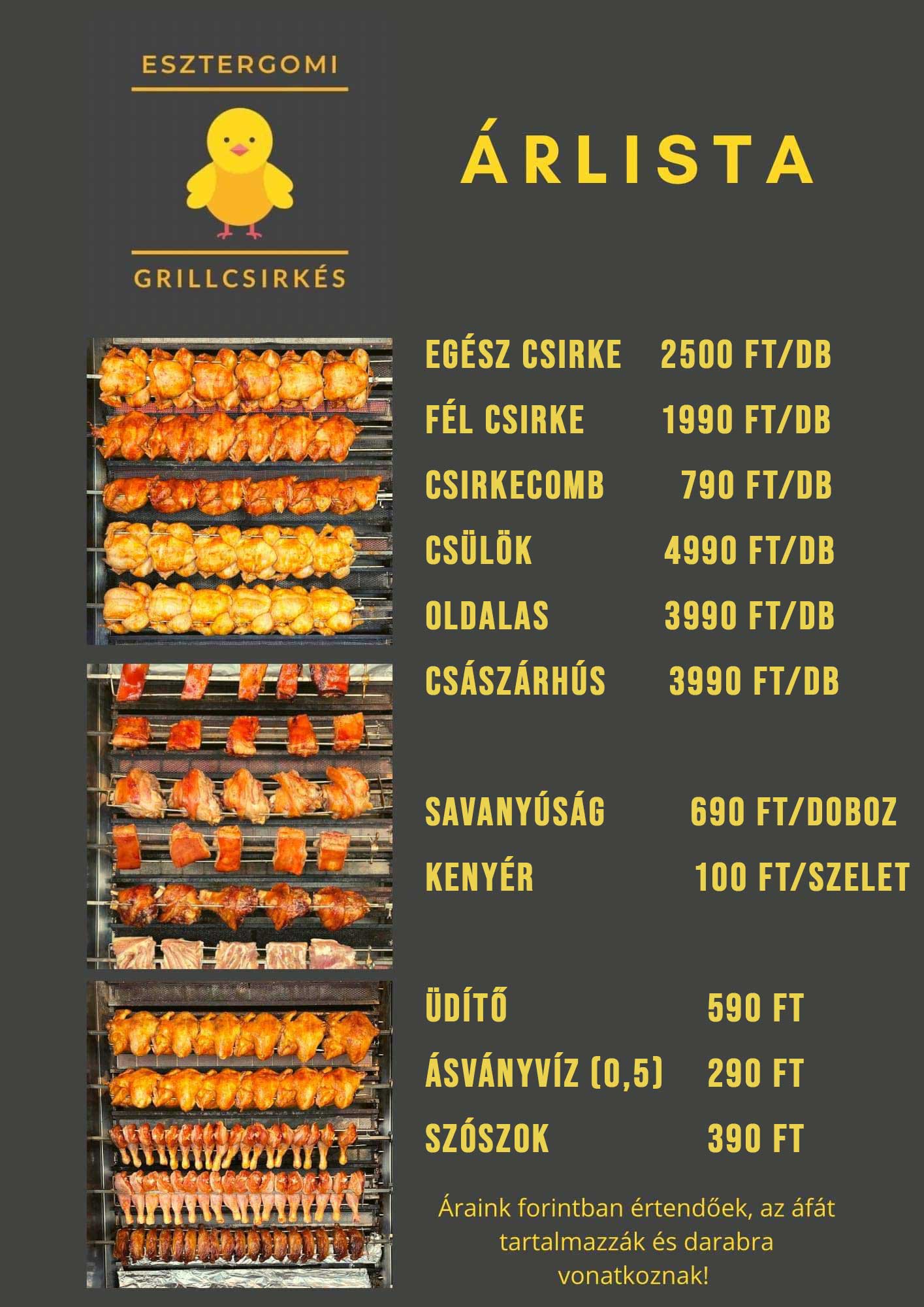 Esztergom grillcsirke árlista JYSK parkoló